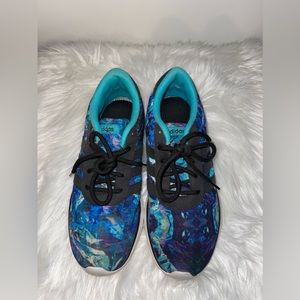 Adidas multicolored, trimmed and turquoise and gray used condition, size 8.5